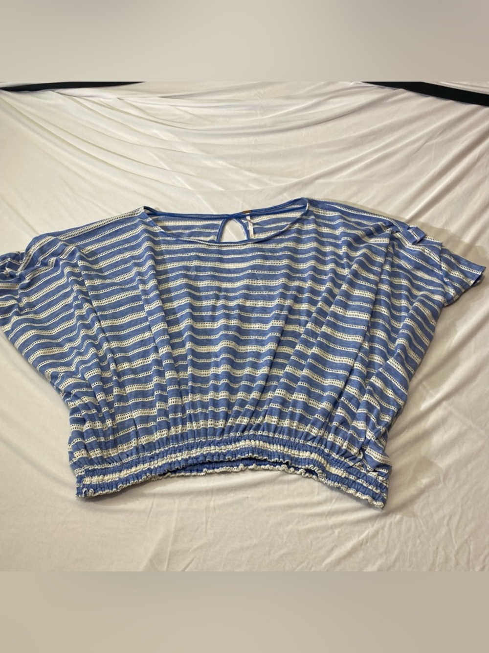 Free People Top Shirt Dolman Sleeve Striped Blue & White Oversized Keyhole Sz S